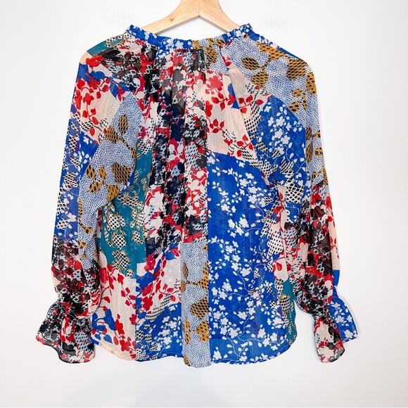 Collective Concepts Multicolor Color Block Floral Sheer Shirt - Picture 5 of 5